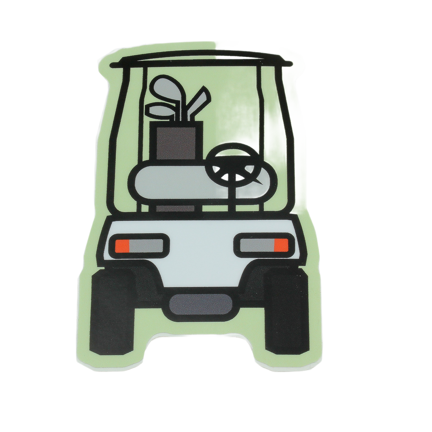 Illustration of a golf cart with visible golf clubs inside, designed as a decorative decal sticker.