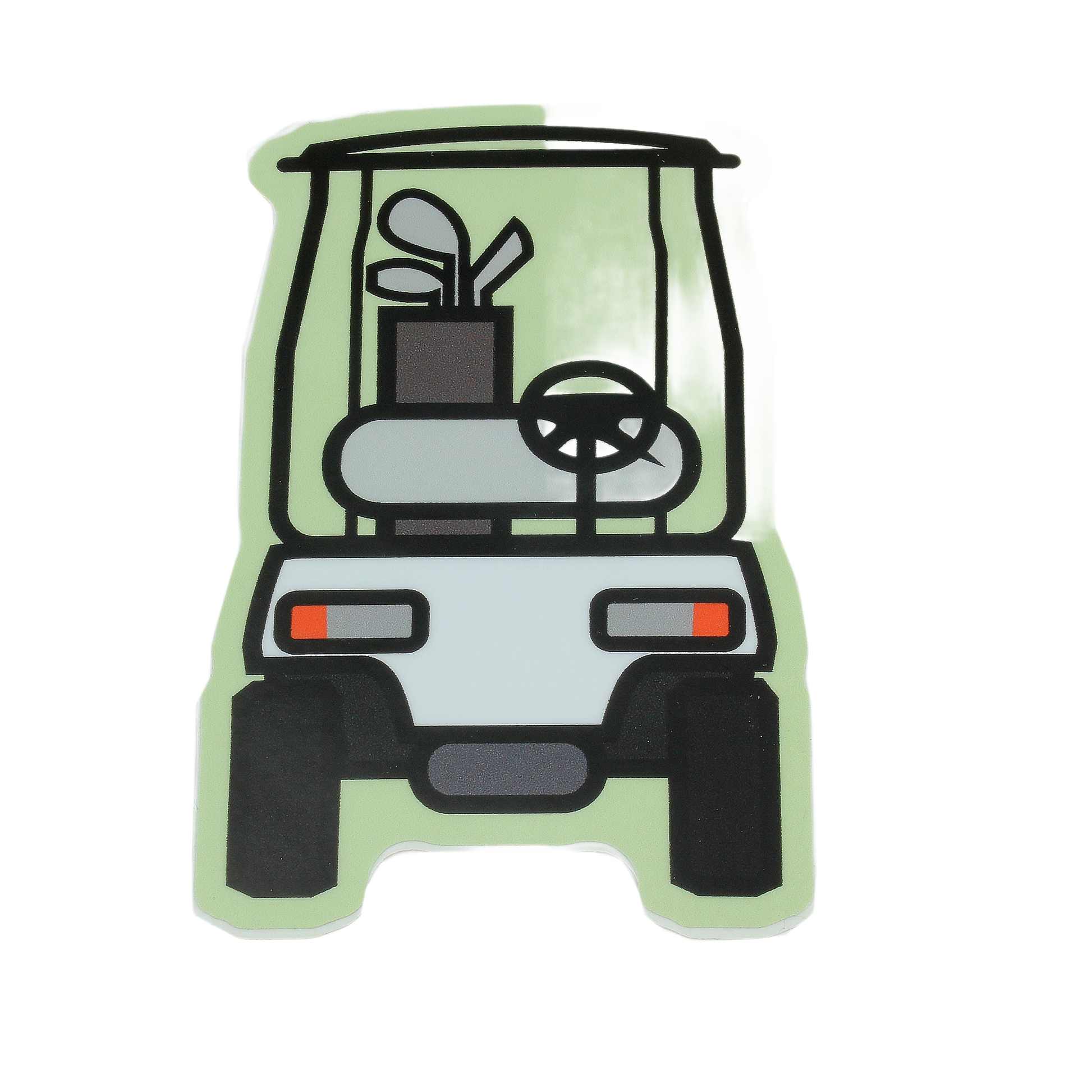 Illustration of a golf cart with visible golf clubs inside, designed as a decorative decal sticker.
