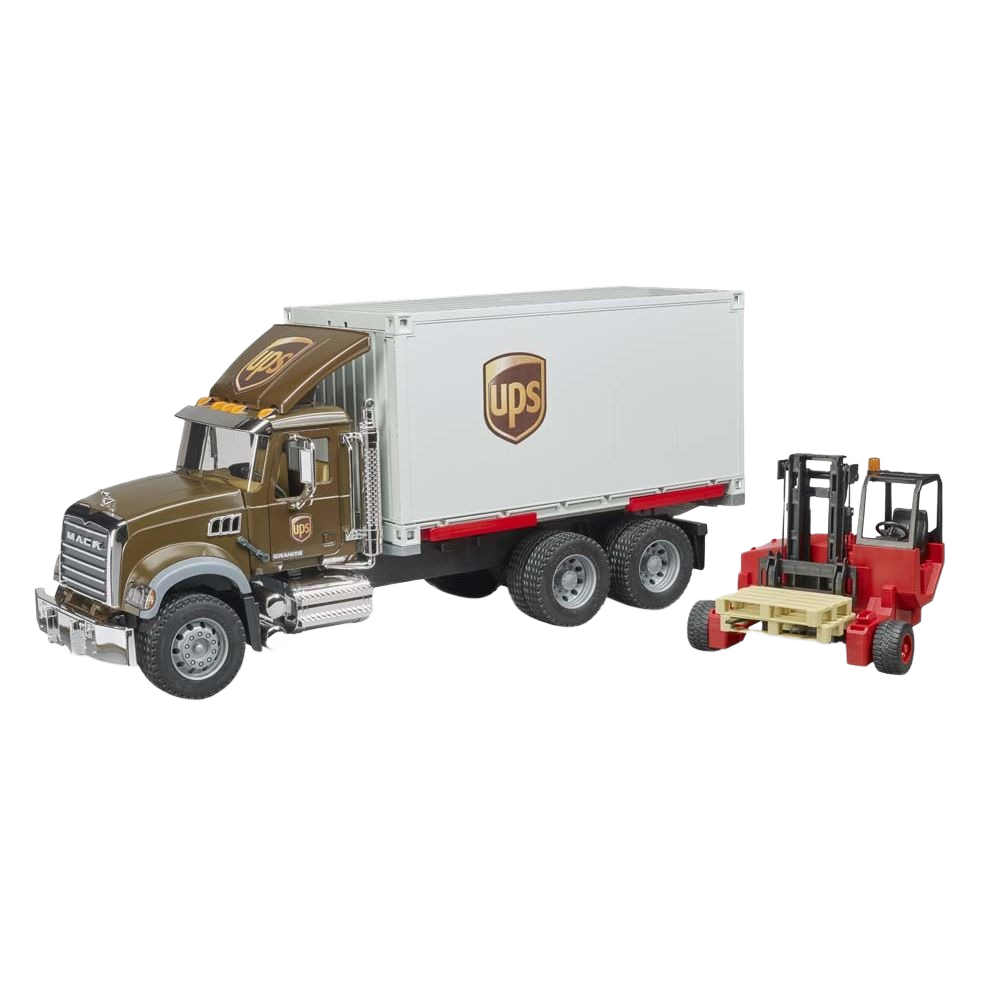 Detailed brown and white UPS logistics truck toy with forklift and pallet in Vehicles & Remote Controlled Toys collection