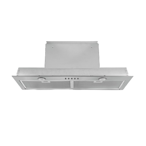Stainless steel under-cabinet blower insert with dual filters and push-button controls for range hoods and kitchen appliances collections
