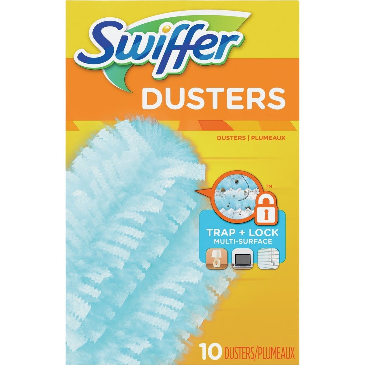 Swiffer duster refill cloths in blue with trap and lock technology for multi-surface cleaning tools under $50 collections