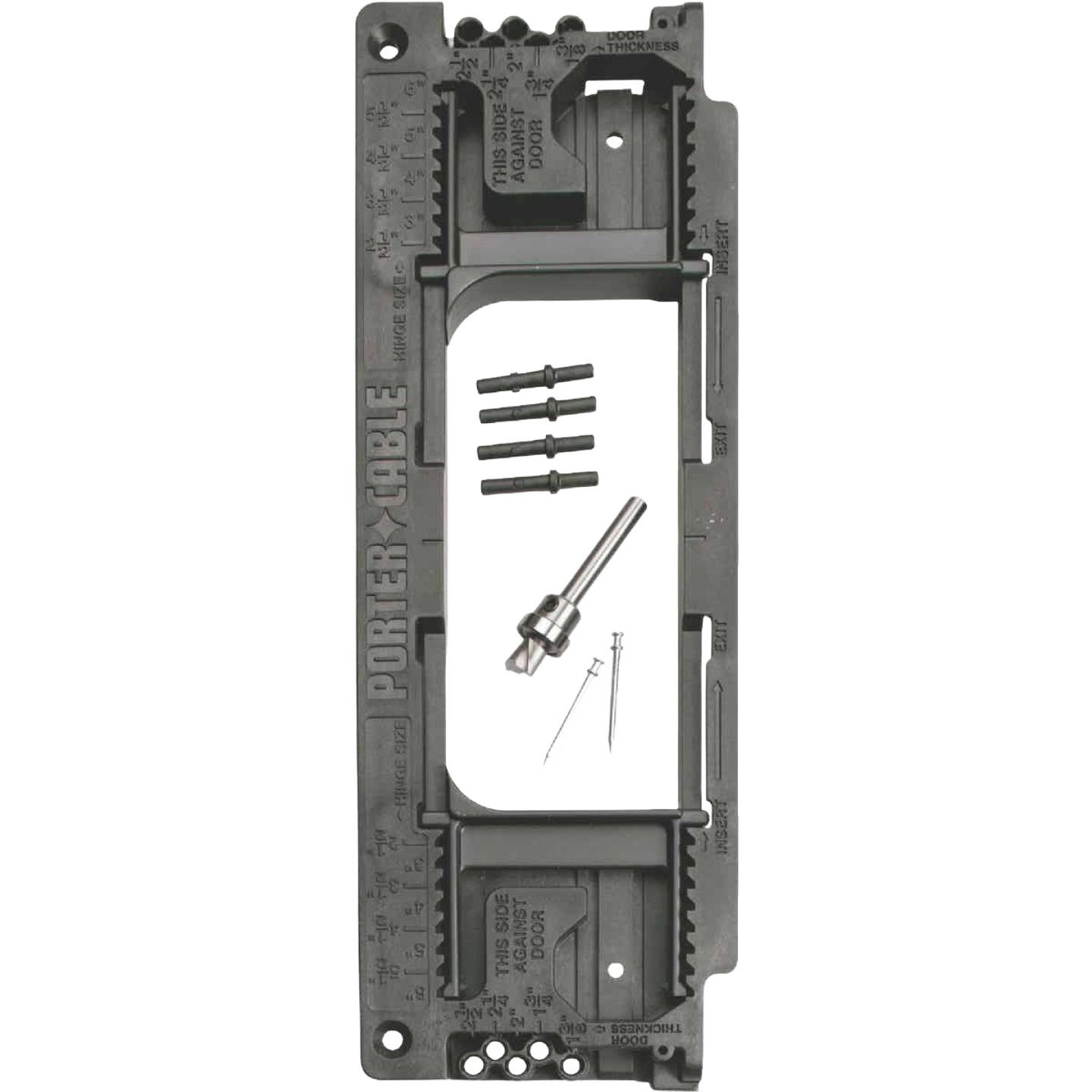 Metal door hinge template kit with router bit and screws for woodworking tool accessories and home improvement projects