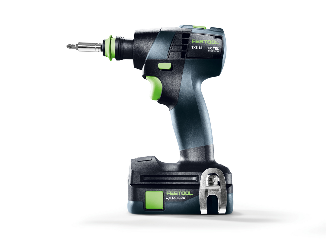 Compact Festool cordless drill with ergonomic grip and integrated belt clip for efficient woodworking and home improvement tasks