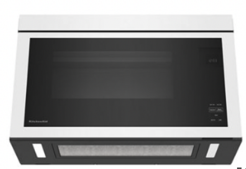 White KitchenAid over-the-range microwave with flush built-in style and turntable-free interior from built-in microwaves collection
