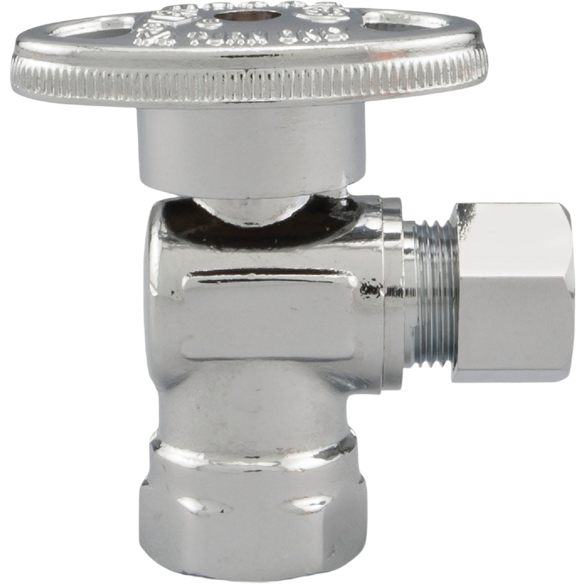 Chrome quarter-turn compression stop angle valve with female pipe thread for plumbing and home improvement projects