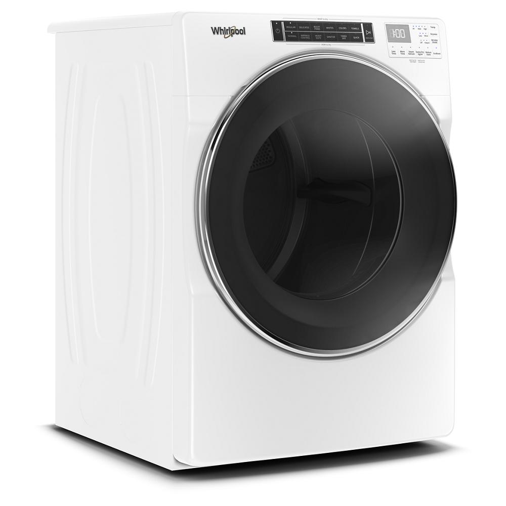 White front load electric dryer with large tinted door and digital control panel from Dryers and Electric Dryers collections