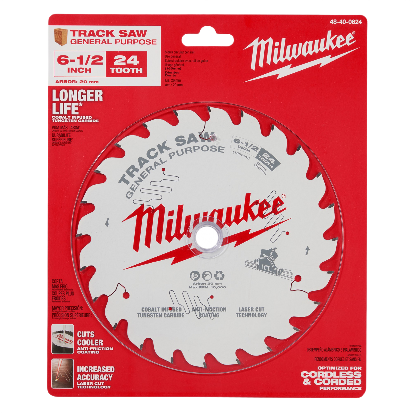 Milwaukee 24-tooth track saw blade with laser-cut slots and anti-friction coating for woodworking and power tools under $50 collection
