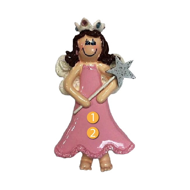 Brown-haired female princess ornament in pink dress holding silver star wand for Christmas tree decoration under $50 collection