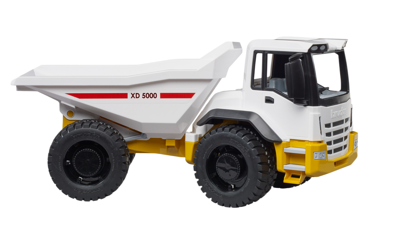 White and yellow Bruder toy dump truck with functional tipping bed from Vehicles & Remote Controlled Toys collection