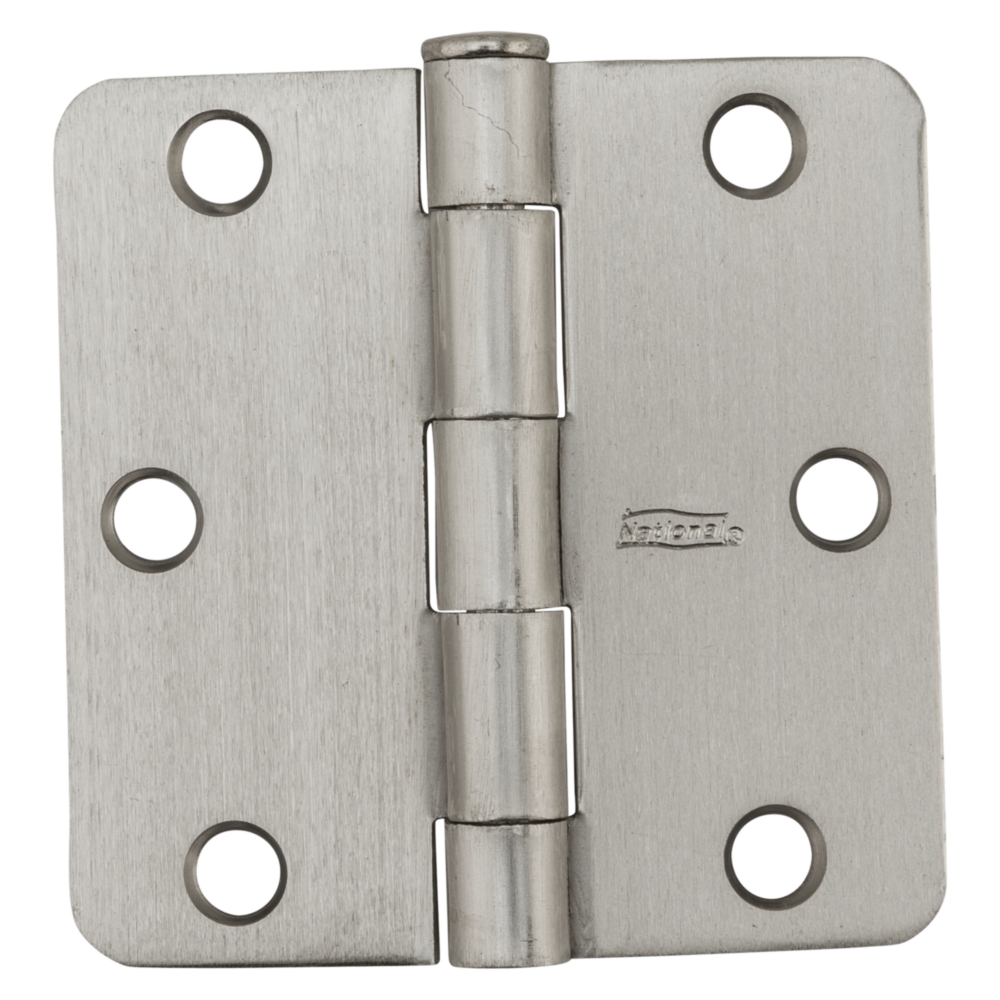 3-inch satin nickel door hinge with 1/4-inch round corners for interior doors in home improvement hardware collection