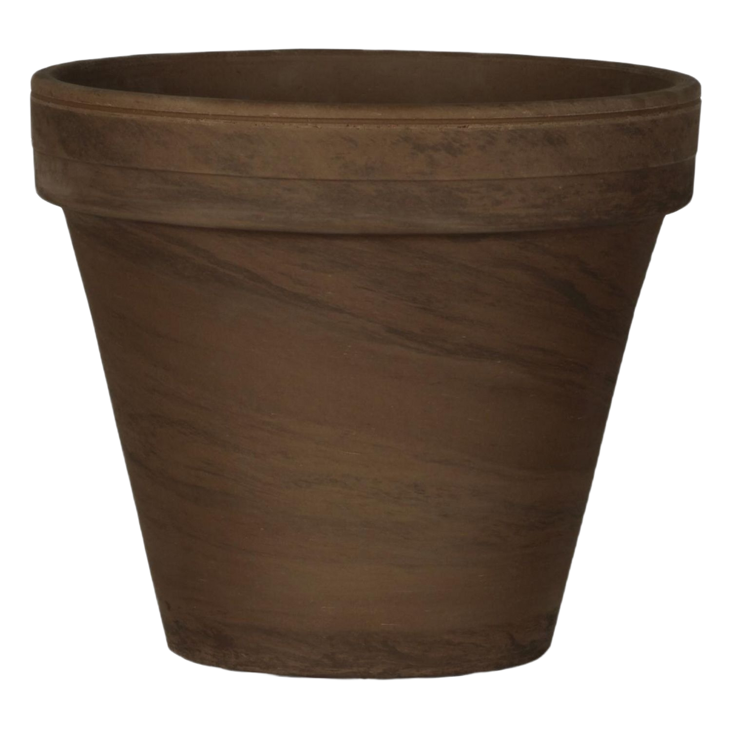 Brown marbled clay pot with basalt and chocolate tones for decorative planting and gardening projects