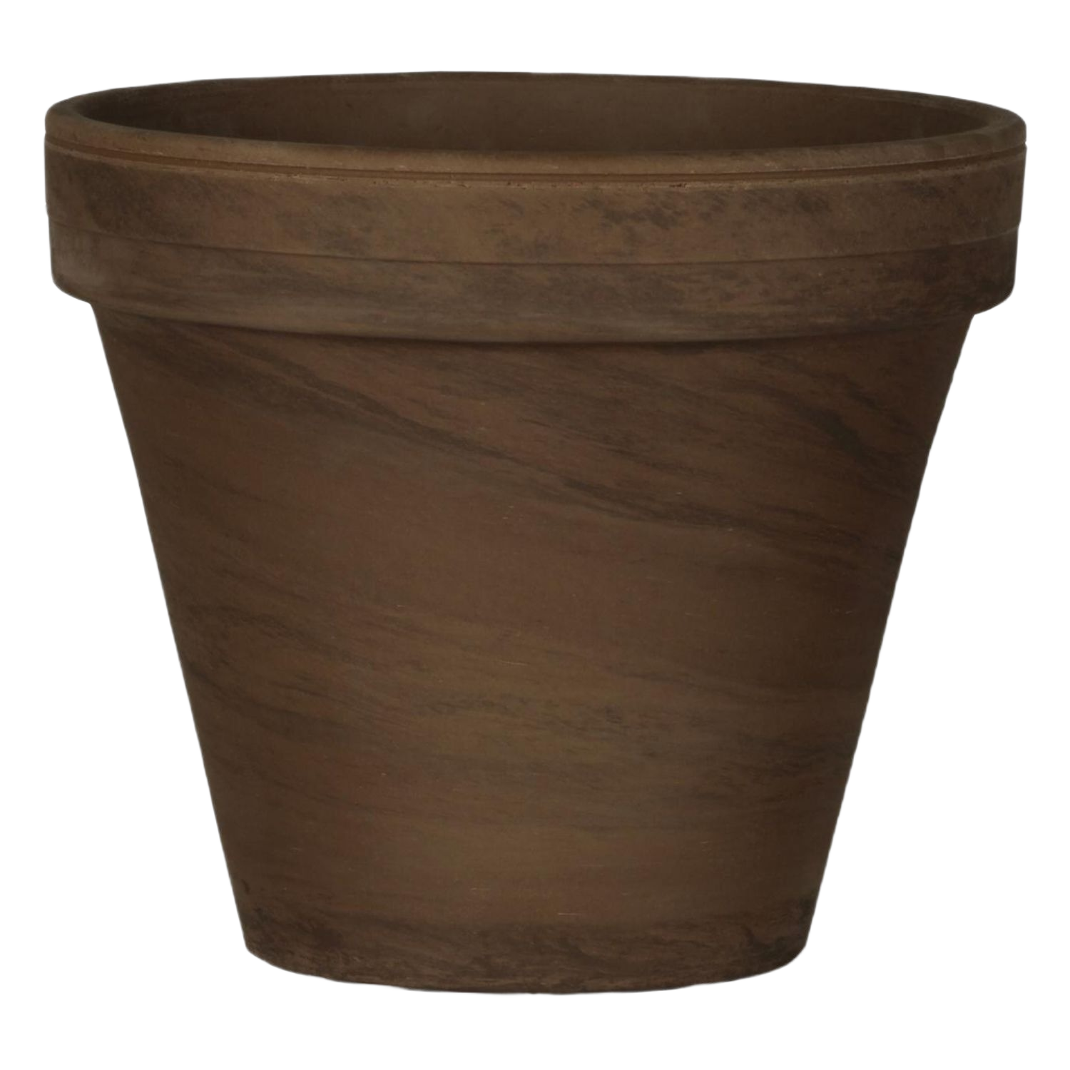 Brown marbled clay pot with basalt and chocolate tones for decorative planting and gardening projects