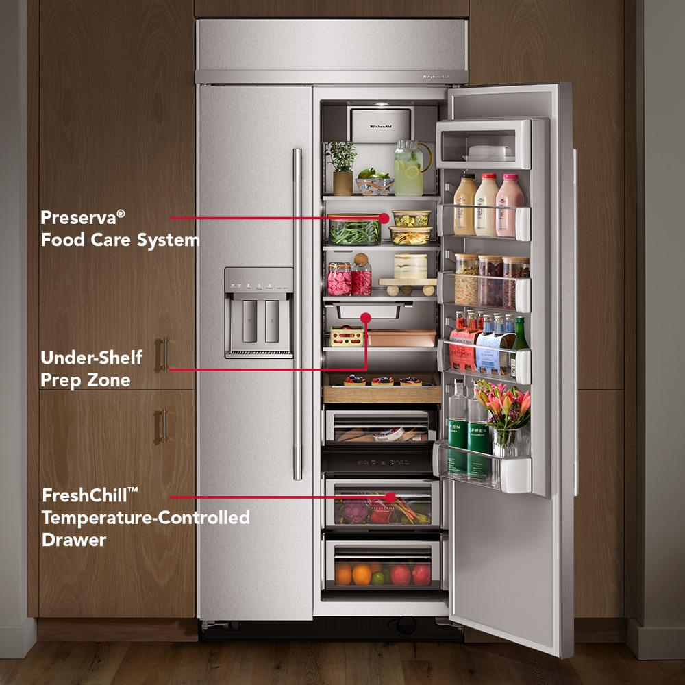 20.8 Cu. Ft. 36" Built-In Side-by-Side Refrigerator features Exterior Water and Ice Dispenser with Measured Fill