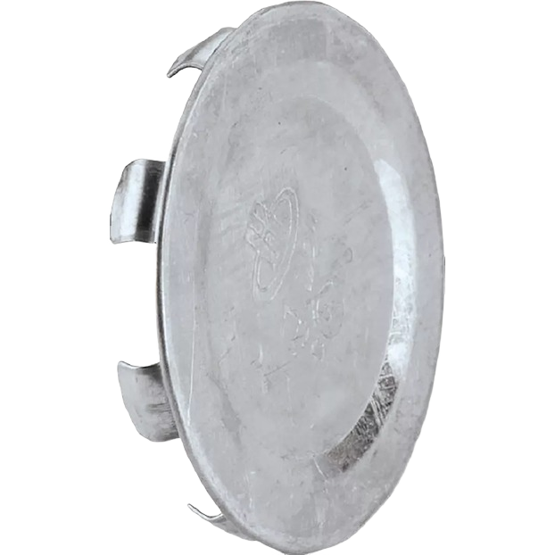 Durable steel knockout cover for sealing exposed holes in electrical boxes, conduit fittings, and home improvement tools.