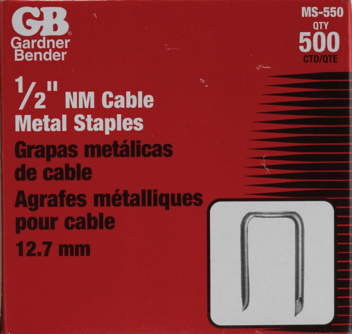 Red box of Gardner Bender half-inch metal cable staples with 500-count for electrical and home improvement projects under $50