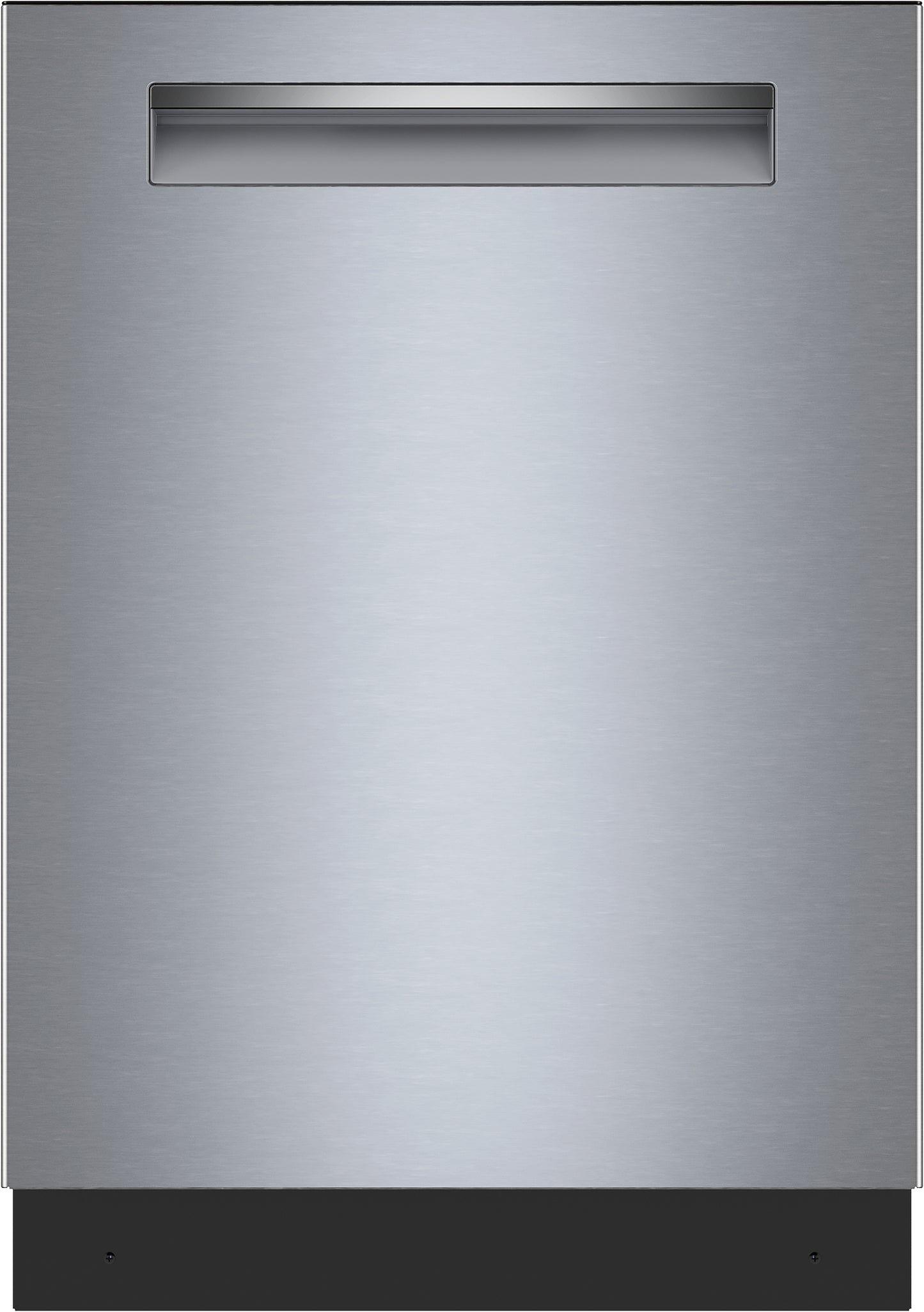 Front view of 24-inch stainless steel dishwasher with anti-fingerprint finish in Bosch Appliances and Kitchen collections