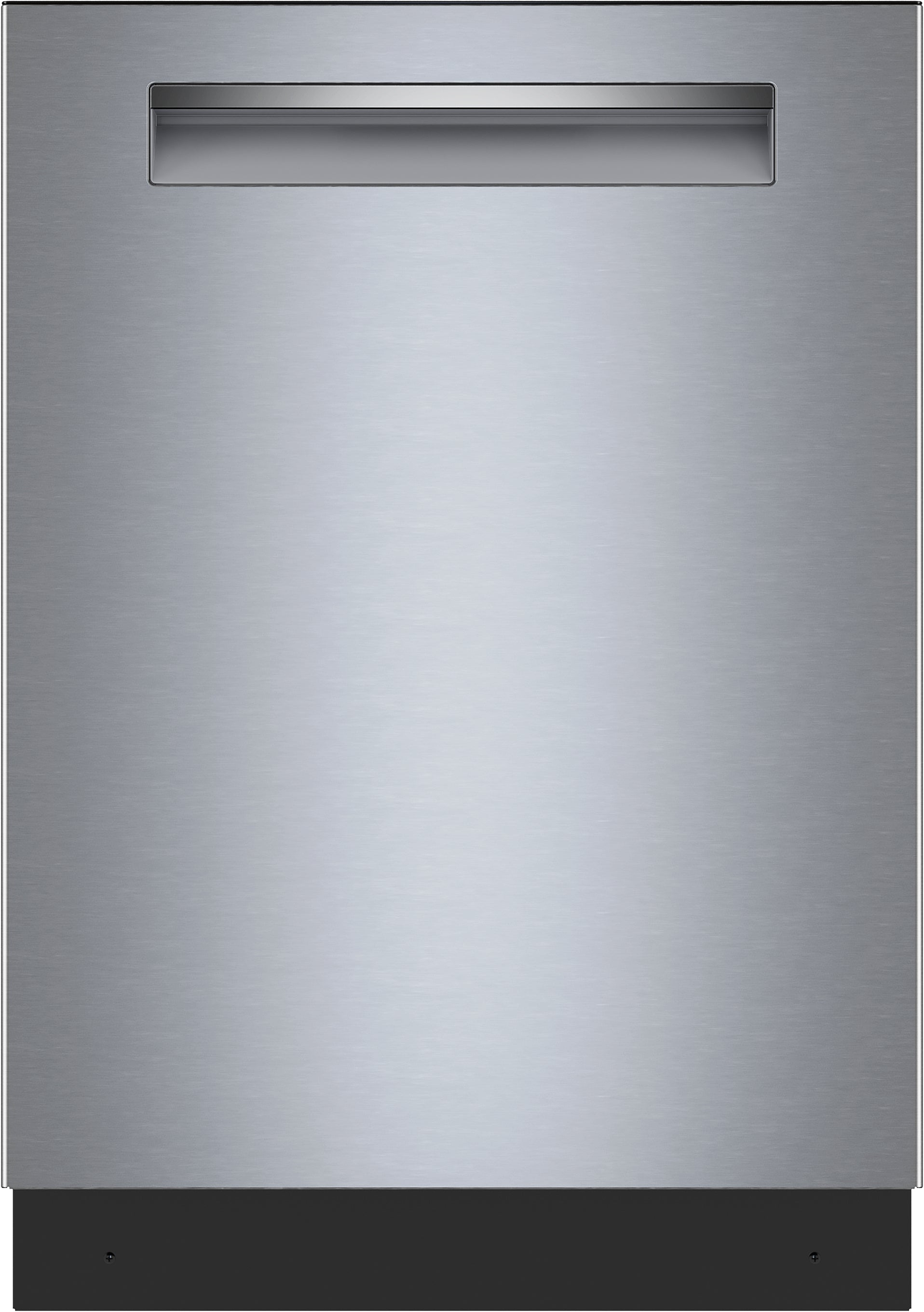 Front view of 24-inch stainless steel dishwasher with anti-fingerprint finish in Bosch Appliances and Kitchen collections