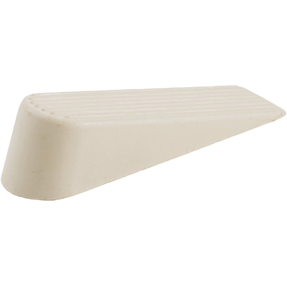 Off-white rubber wedge door stop with ridged surface for light-duty home improvement and door accessories use