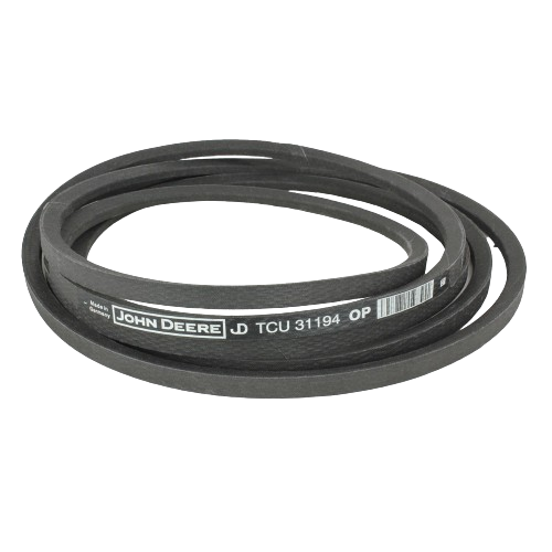 Black John Deere mower deck drive belt designed for durable performance in automotive and mechanic tool collections