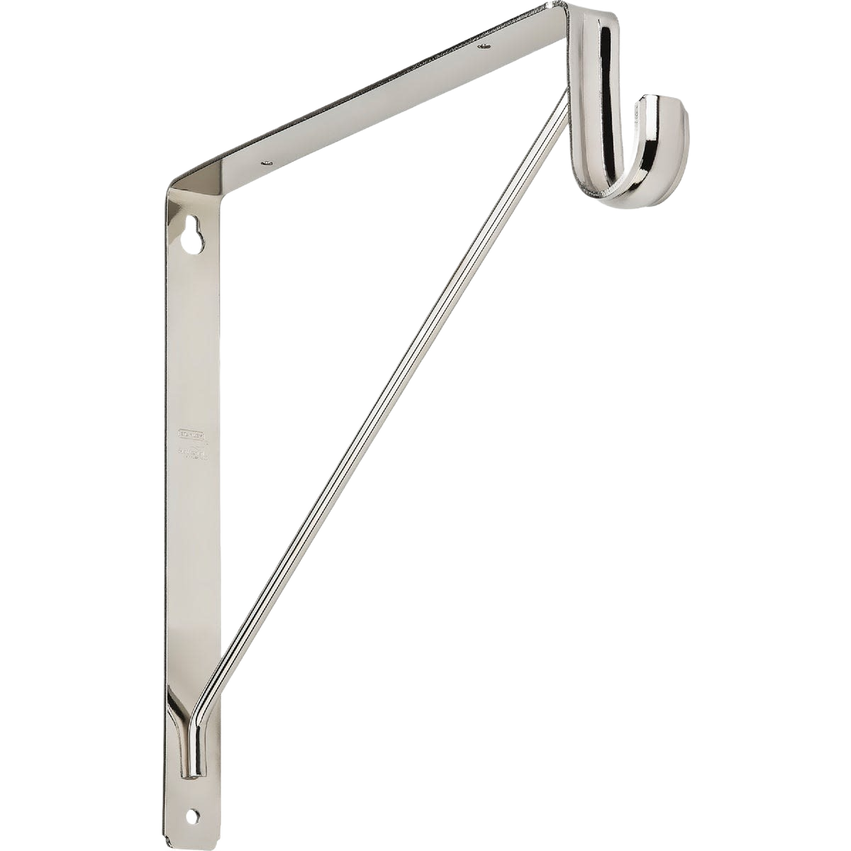 Chrome-plated shelf bracket with integrated rod hanger designed for sturdy home improvement storage solutions