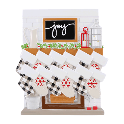 Cozy fireplace mantel ornament with personalized stockings and Christmas decorations from holiday ornaments collection under $50