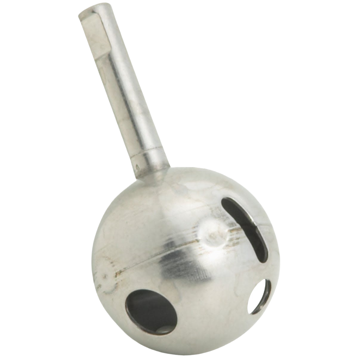 Brushed metal single lever ball replacement part with circular openings for home improvement tools and repair