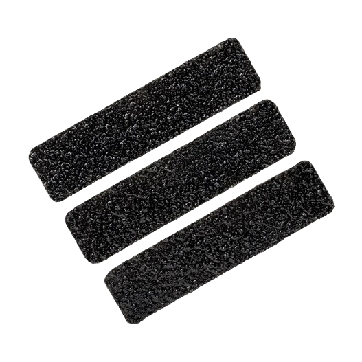 Three black anti-slip adhesive tread strips designed for enhanced grip in home improvement projects