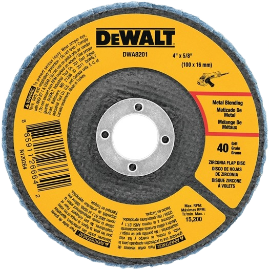 Yellow and black zirconia flap disc for metal blending with 40 grit for tools and home improvement tasks