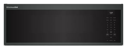 Black low profile microwave hood with digital control panel and clock from KitchenAid Appliances collection