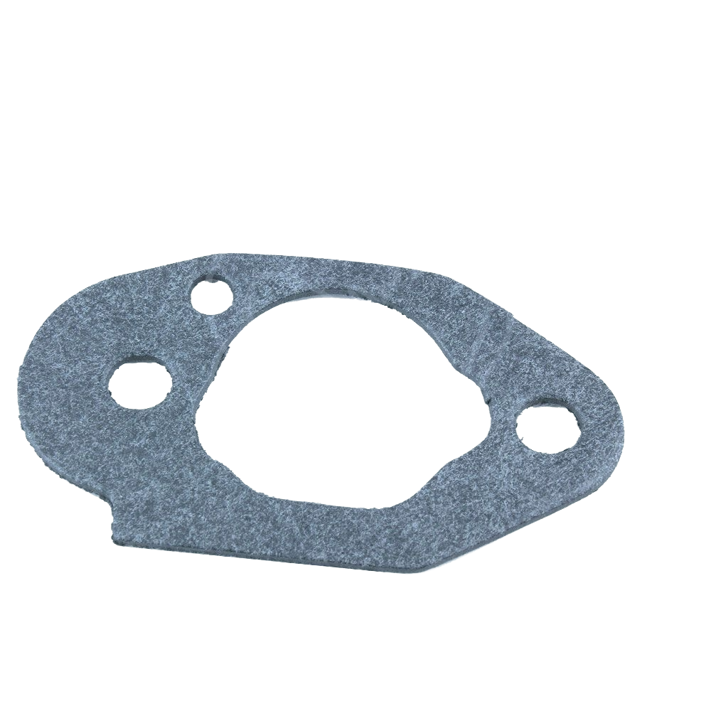 Gray carburetor gasket with multiple holes designed for outdoor power tools and engine repair parts.