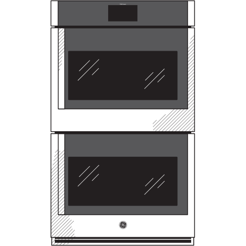 Modern built-in convection double wall oven with right-hand doors in stainless steel for kitchen appliance setup