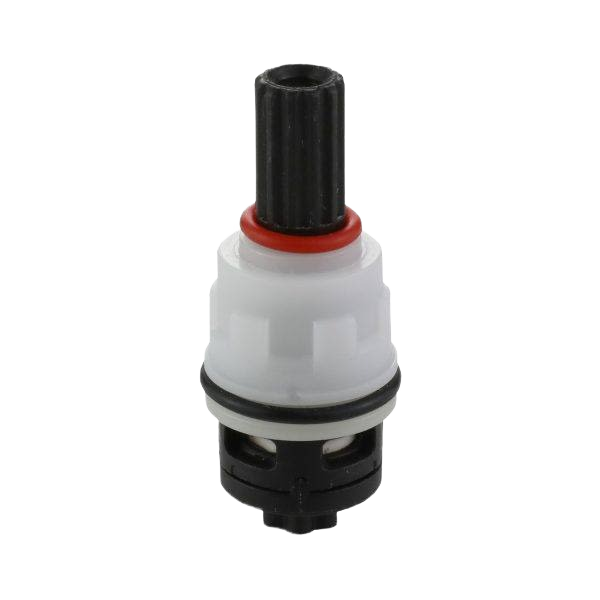 Hot water ceramic disc quarter turn cartridge with black and white components for plumbing repair and home improvement tools