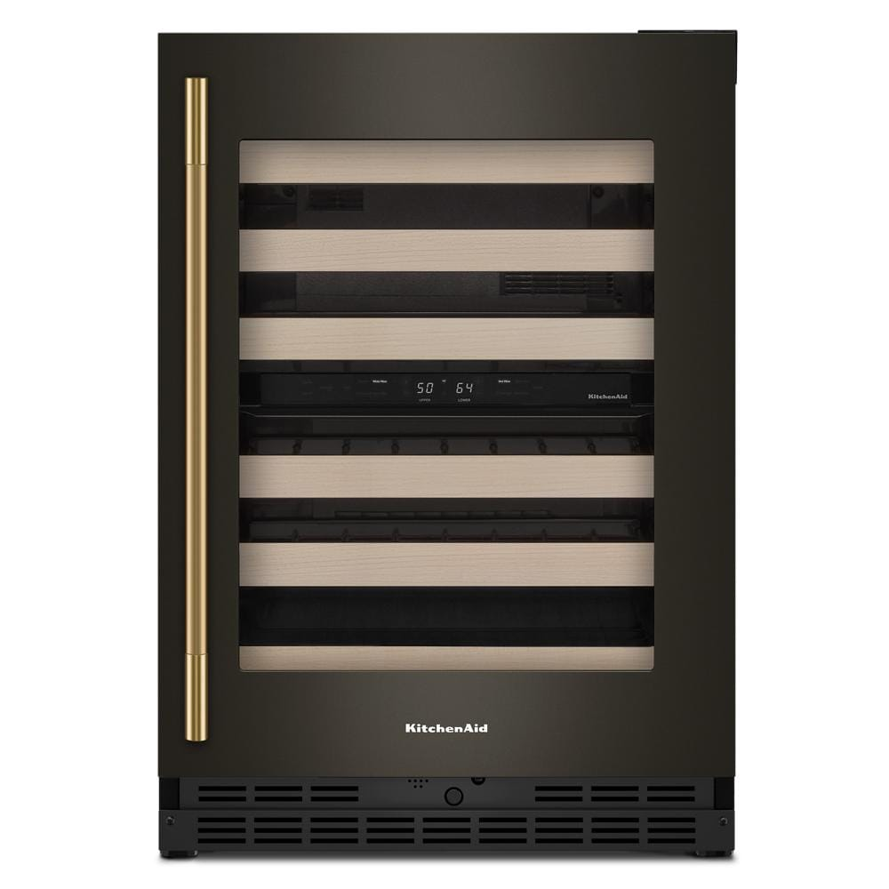 24-Inch Undercounter Wine Cellar with Right Door Swing and 46-Bottle Capacity with Full-Extension Wood-Front Racks in Black Ore