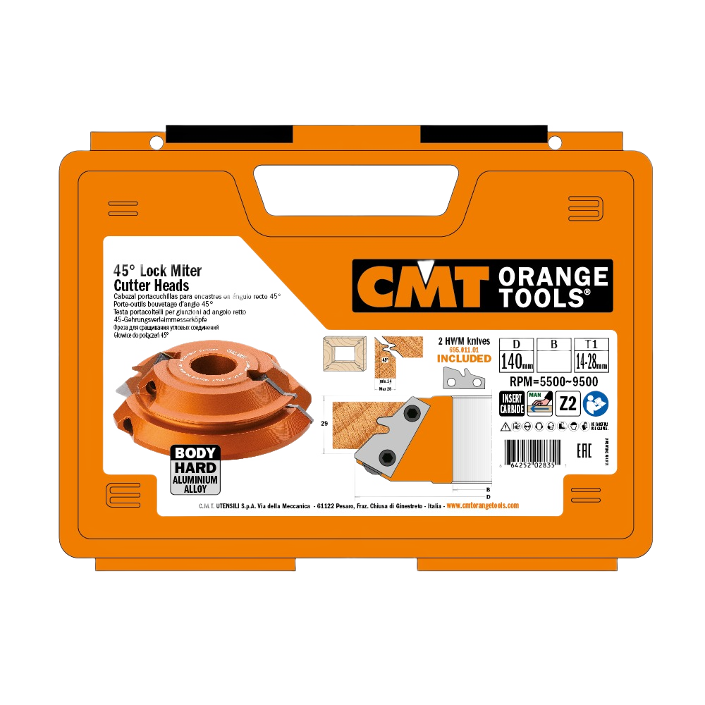 CMT Orange Tools 5-1/2", 45° Lock Miter Cutter Heads, 1-1/4” Bore