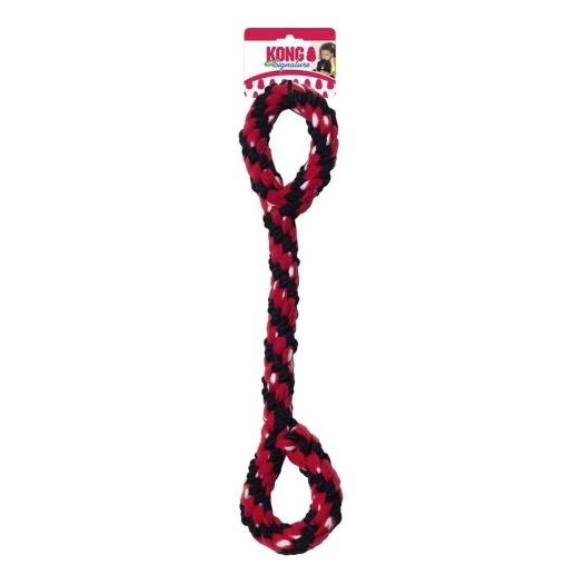 Black and red braided rope tug toy designed for interactive dog play and durability