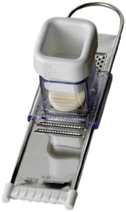 Stainless steel garlic slicer and grater with white plastic guard, suited for kitchen utensils and cooking tools under $50 collections
