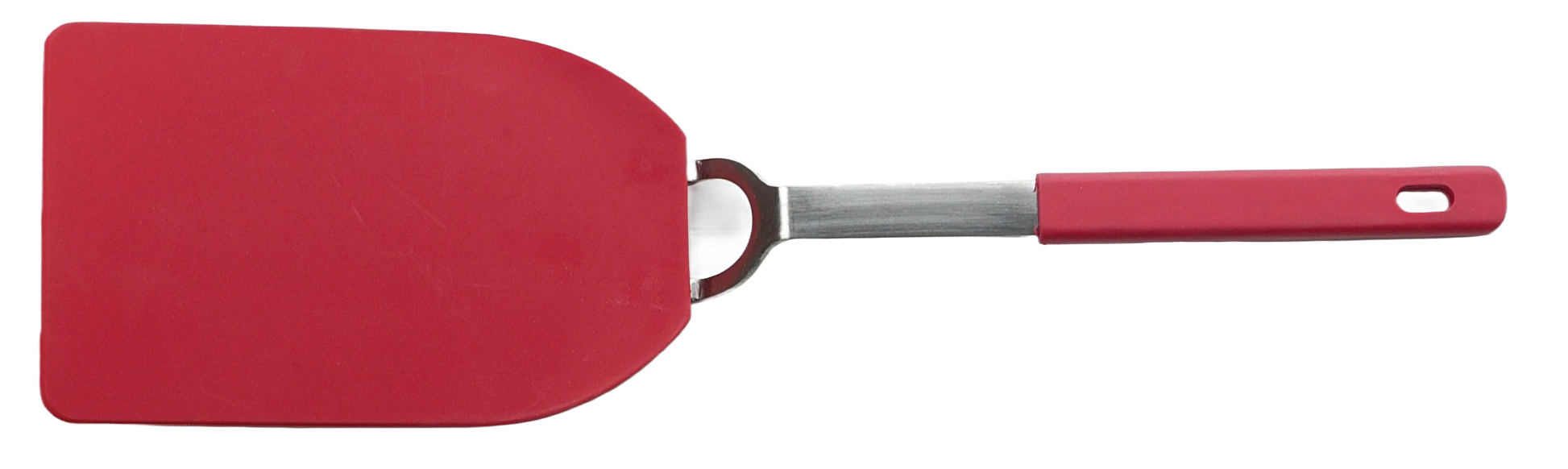 Medium red nylon spatula with flexible head and metal handle, for kitchenware and cooking utensils under $50 collection