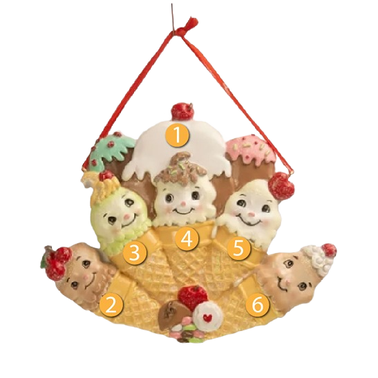 Family of five smiling ice cream cones ornament with decorative toppings for Christmas Ornaments & Tree Decorations collection