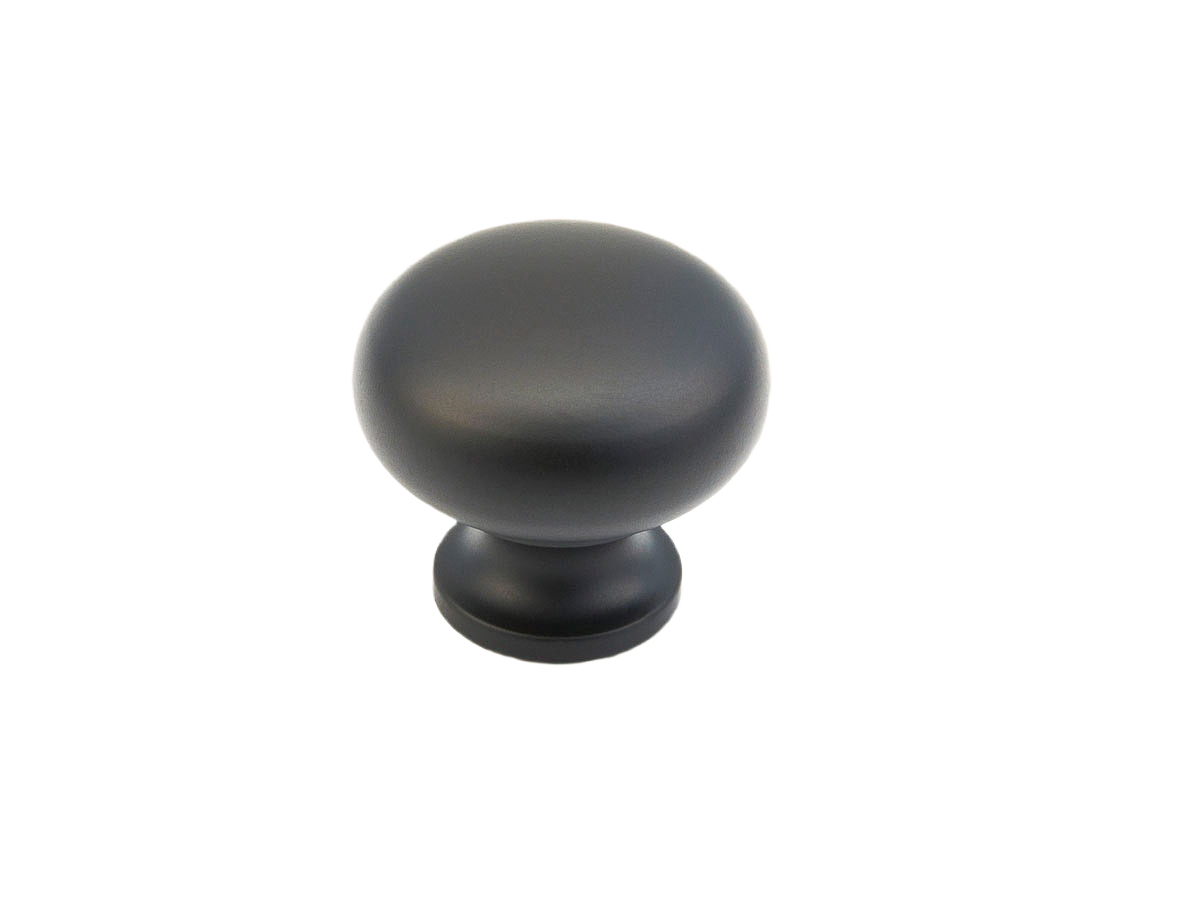 Flat black traditional round knob for cabinetry in hardware and furniture accessories collection under $50