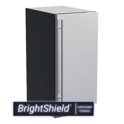 15-inch built-in clear ice machine in stainless steel with BrightShield antimicrobial protection for kitchen appliances