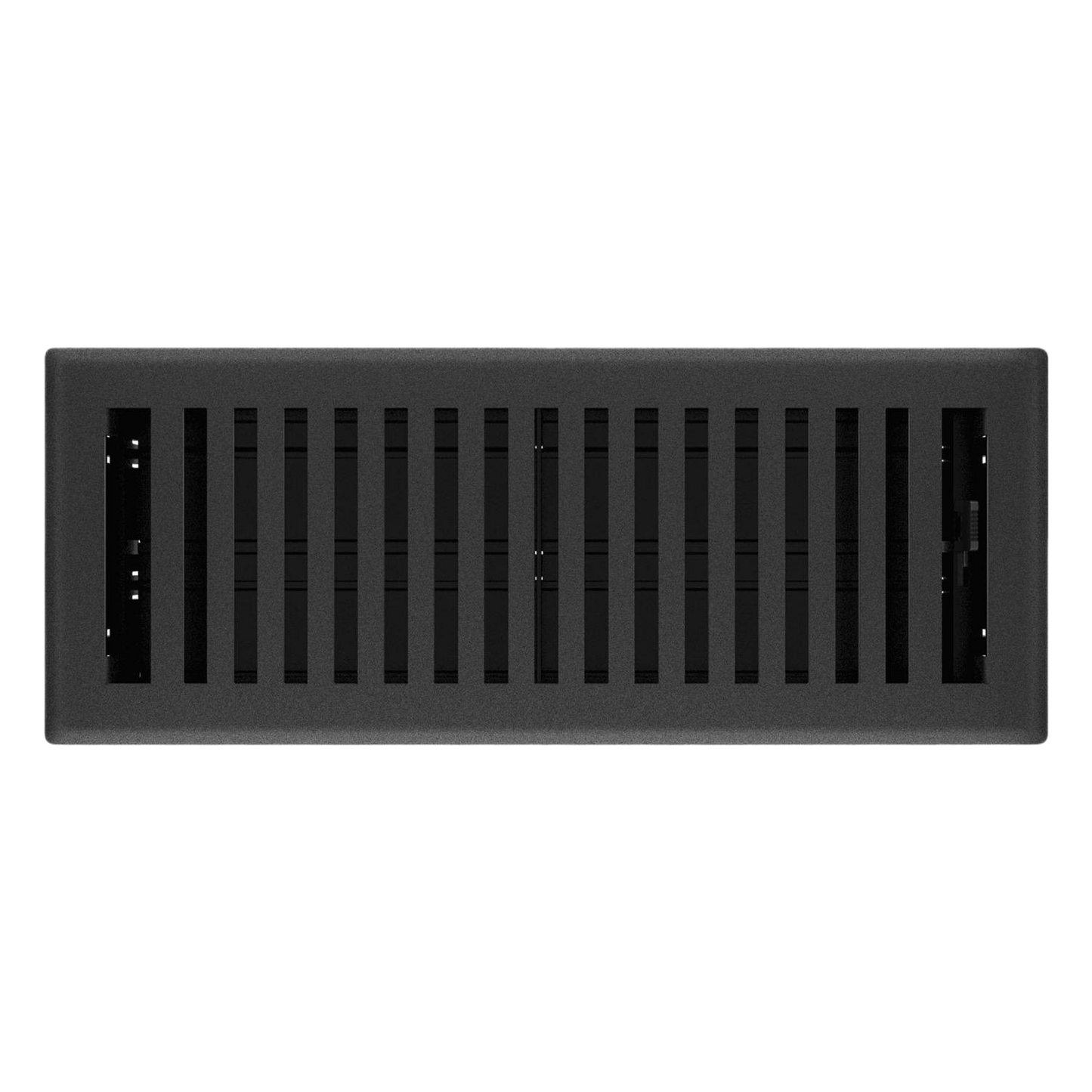 Black iron floor register with adjustable louvers for heating and cooling ventilation in home improvement projects