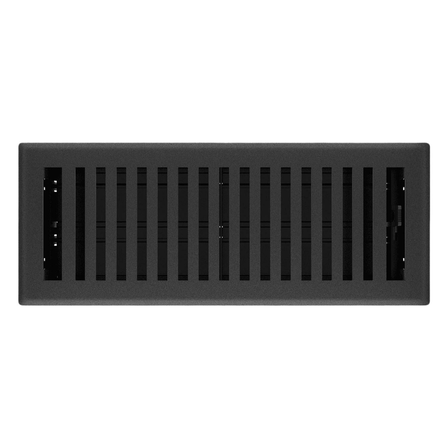 Black iron floor register with adjustable louvers for heating and cooling ventilation in home improvement projects