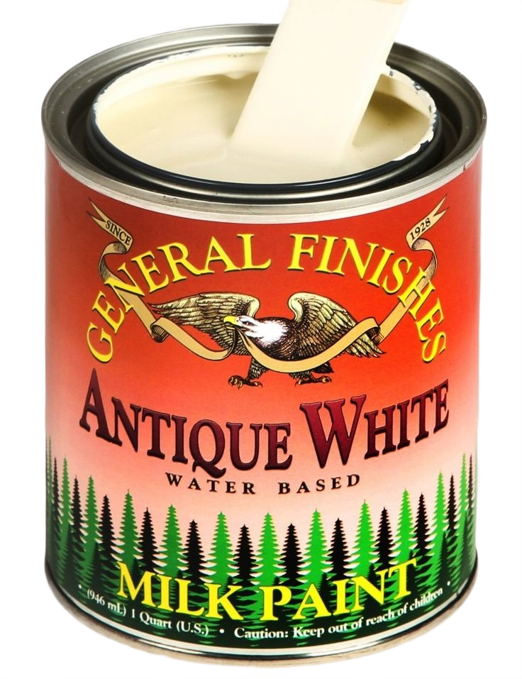 Open can of antique white water based milk paint in specialty paint and home improvement collections