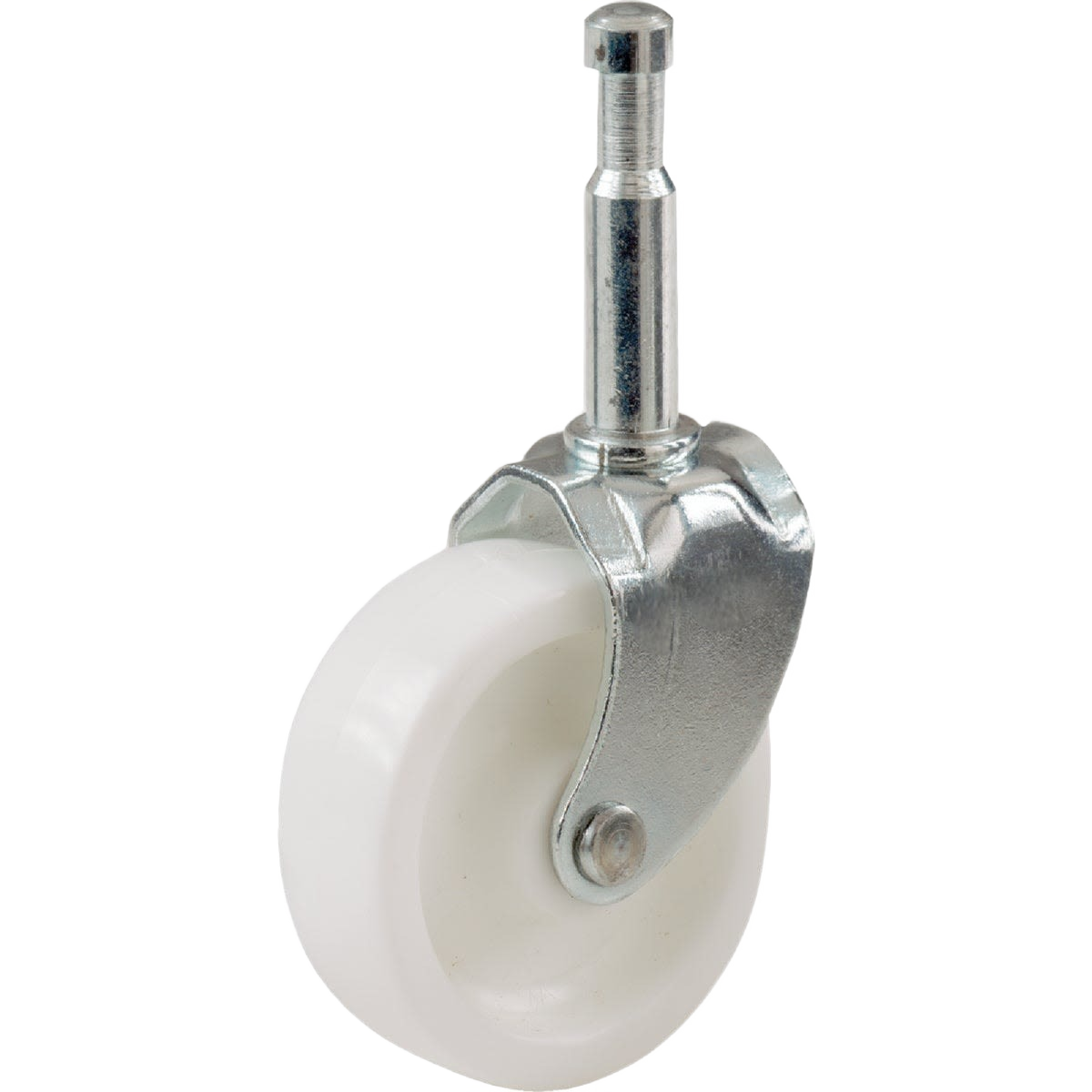 White plastic swivel caster with metal stem designed for light furniture and home improvement use under $50 collection