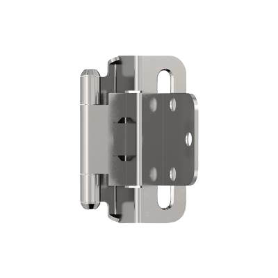 Polished chrome partial wrap cabinet hinge with self-closing feature for home improvement and hardware projects