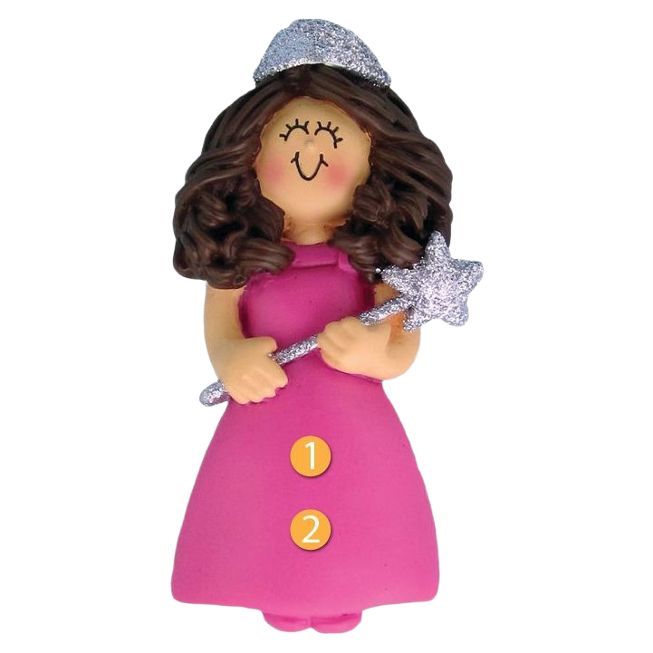 Whimsical brunette princess ornament holding glittery star wand from Christmas Ornaments & Tree Decorations collection