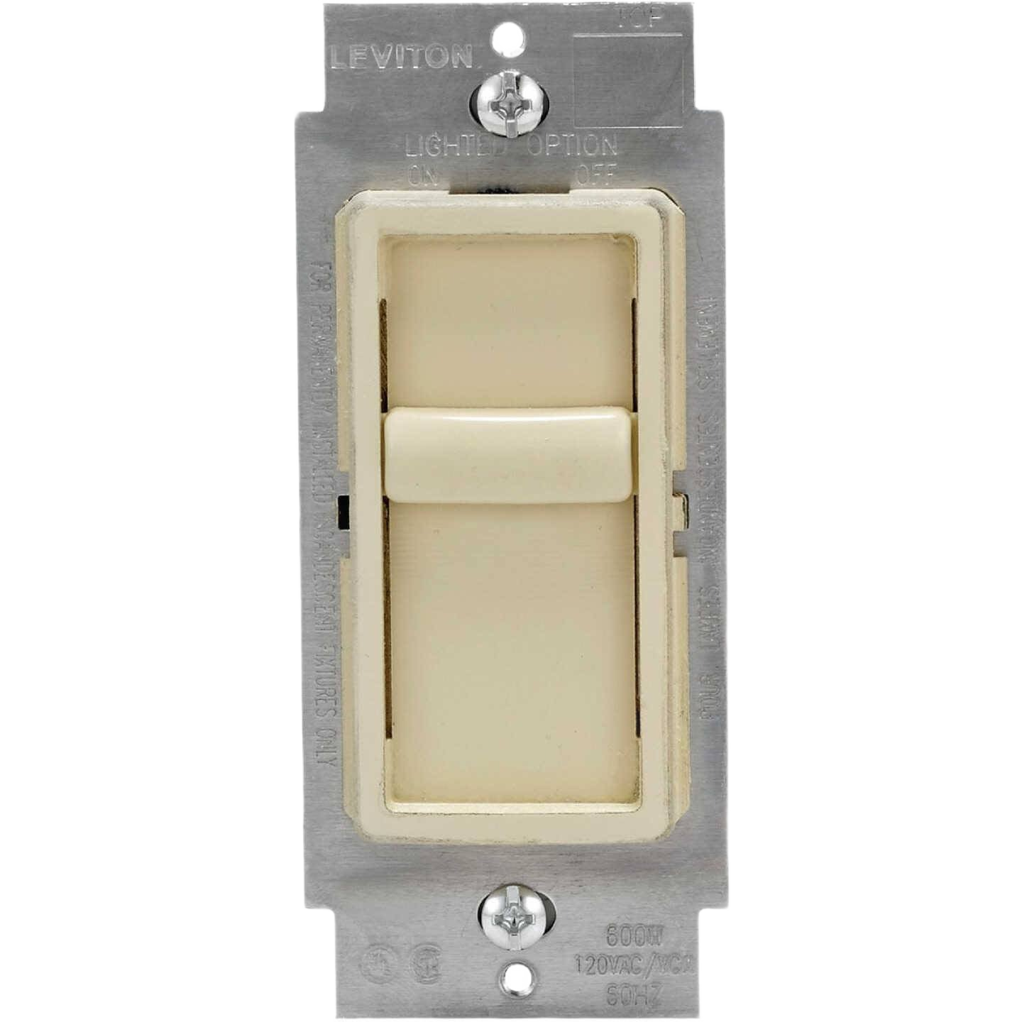 Ivory slide dimmer switch with metal mounting plate for electrical boxes in home improvement and electrical collections