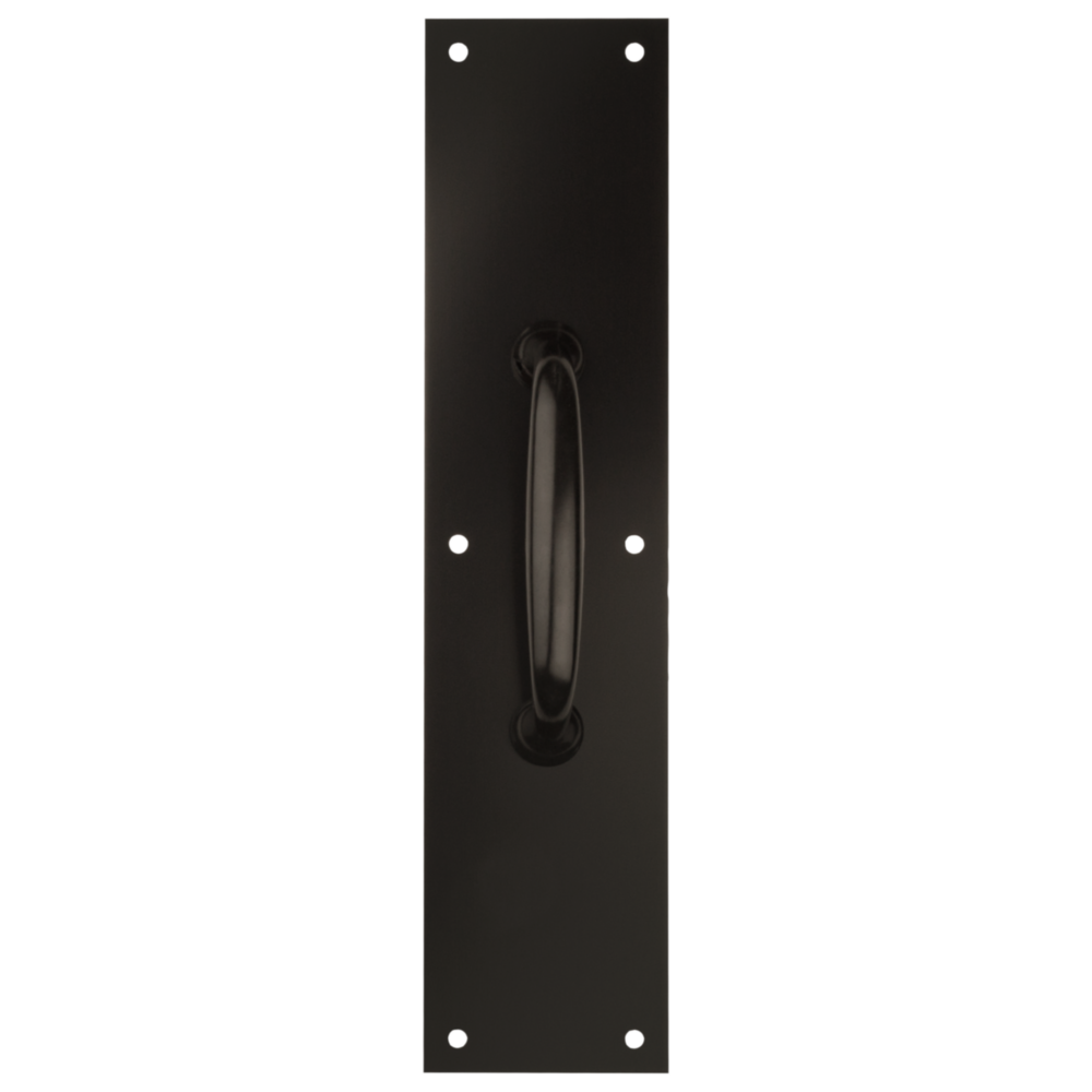 Oil rubbed bronze pull plate with heavy-duty handle for doors in door knobs and hardware collections under $50