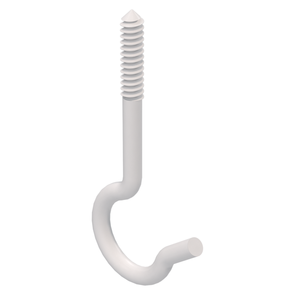 White metal ceiling hook with threaded screw end for hanging and fastening in hardware and home improvement tools collection
