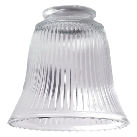 Clear ribbed glass bell shade with scalloped edge, suitable for bathroom and lighting fixtures under $50 collections